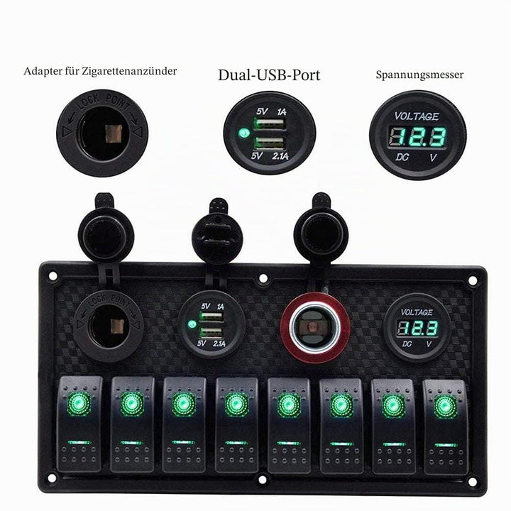 KAOLALI 12V/24V Schalter Panel Boot 8 Schaltern Kippschalter Panel Boote Zigarettenanzünder 12 V 3,1