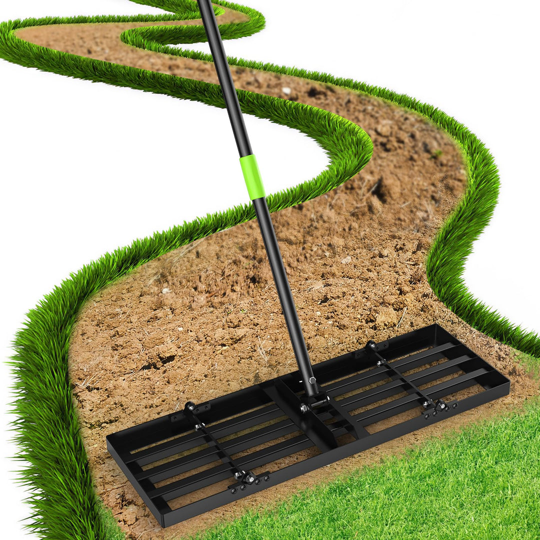 GARDTECH Rasenrakel 75x25 cm | Nivellierrechen aus Edelstahl mit Anti-Kipp-Design | 195 cm Verstellb