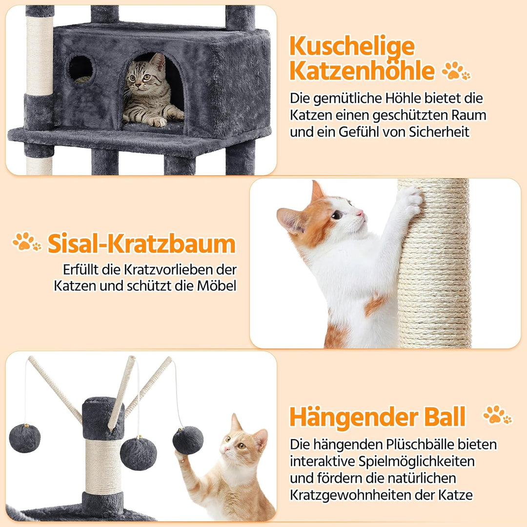 Yaheetech Kratzbaum 170 cm Katzenbaum XL Stabiler Katzenkratzbaum Kletterbaum für Katzen, mit Aussic