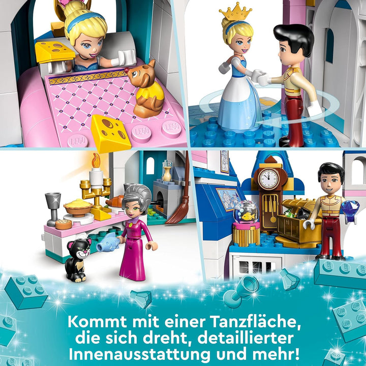 LEGO 43206 Disney Princess Cinderellas Schloss Spielzeug zum Bauen mit 3 Mini-Puppen, Puppenhaus ink