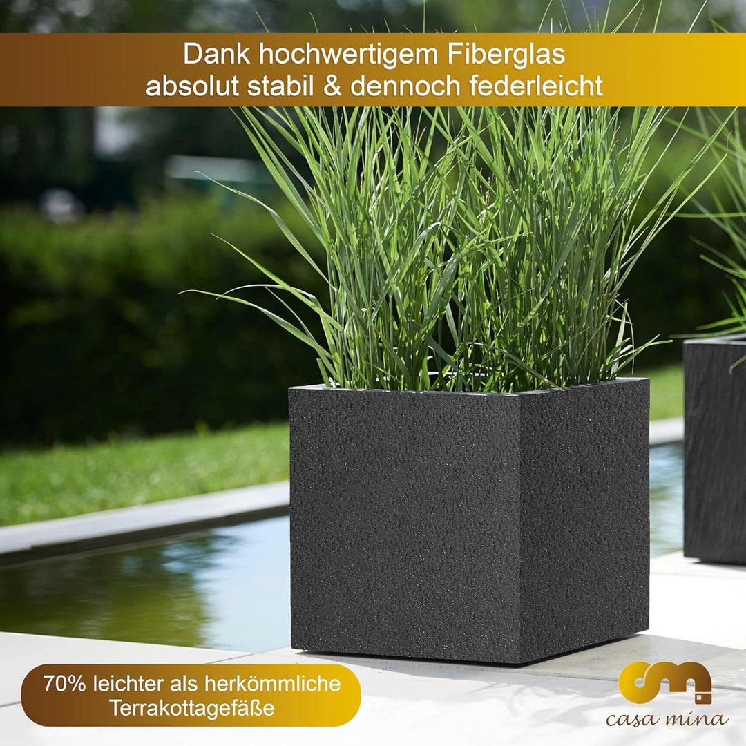 Casa Mina Blumenkasten quadratisch | Pflanzkübel grau | Blumentopf hoch 37cm | inkl. Wasserabfluss |