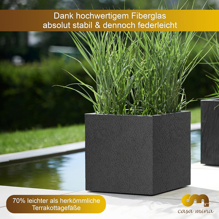 Casa Mina Blumenkasten quadratisch | Pflanzkübel grau | Blumentopf hoch 37cm | inkl. Wasserabfluss |