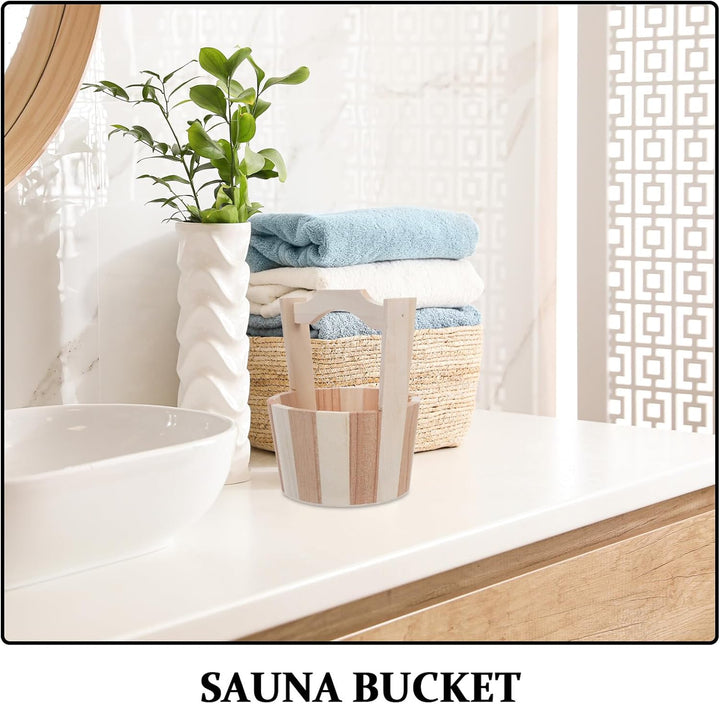 NUOBESTY Sauna Utensilien Holz Eimer mit Griffen für Badesalz und Fussbad im Spa Multifunktionaler H