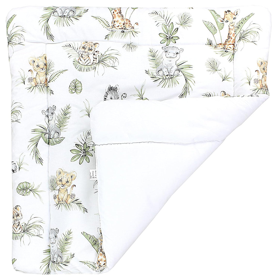 TupTam Baby Wickeltischauflage mit Baumwollbezug Gemustert, Farbe: Safari/Löwe/Braun/Blätter/Grün, G