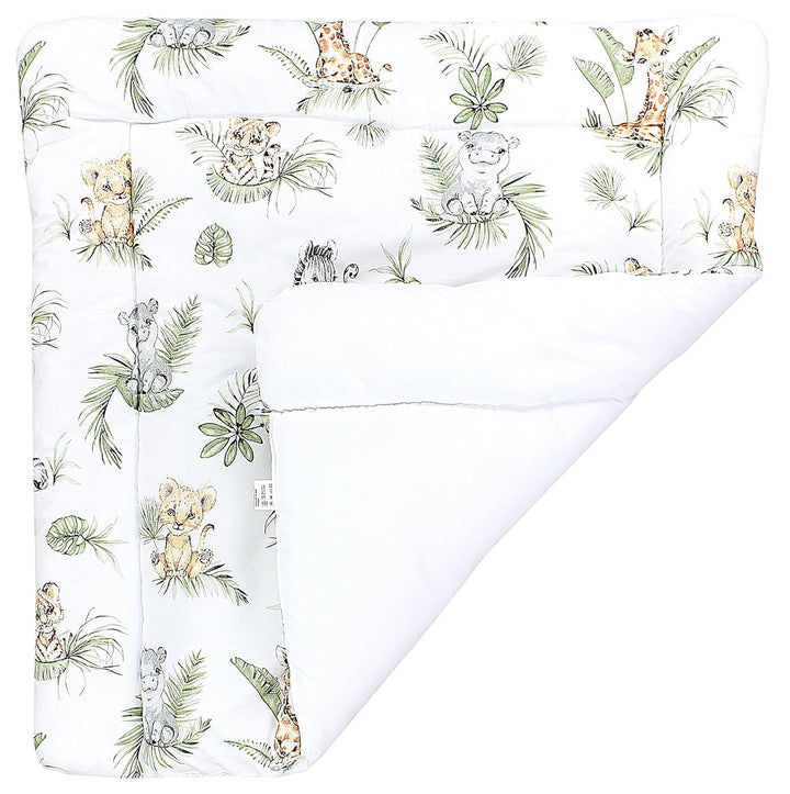 TupTam Baby Wickeltischauflage mit Baumwollbezug Gemustert, Farbe: Safari/Löwe/Braun/Blätter/Grün, G