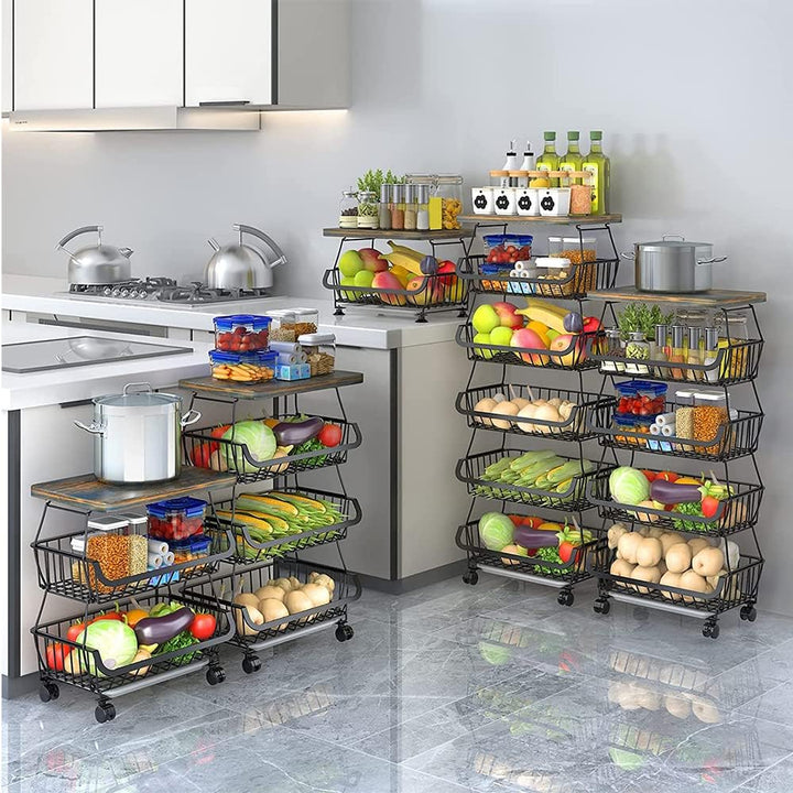 homewell 4-stufiger Gemüsekorb Obstkorb aus Kohlenstoffstahl, für Brot, Gemüse, Snacks und Obst, Pla