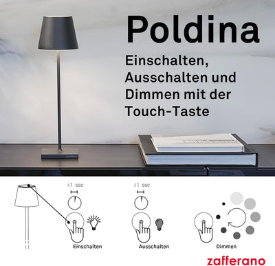 Zafferano Poldina Pro - Dimmbare LED-Tischlampe aus Aluminium, Schutzart IP54, Verwendung im Innen-/