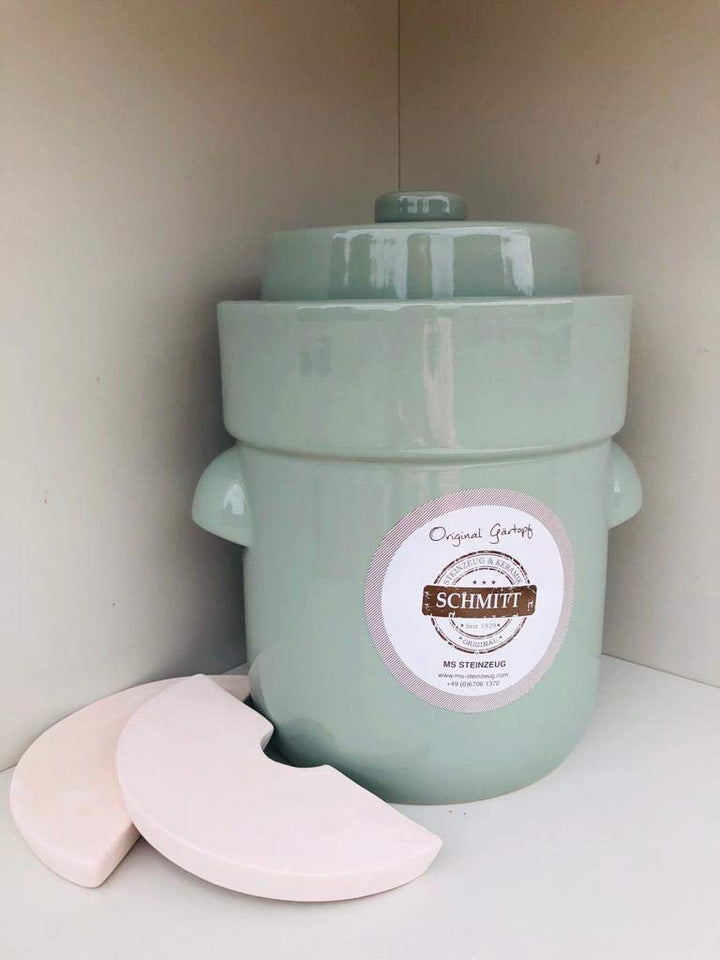 Gärtopf 5 L Pastellgrün + Beschwerungssteine | Fermentation mit Sauerkrauttopf | Einmachtopf zum Kon