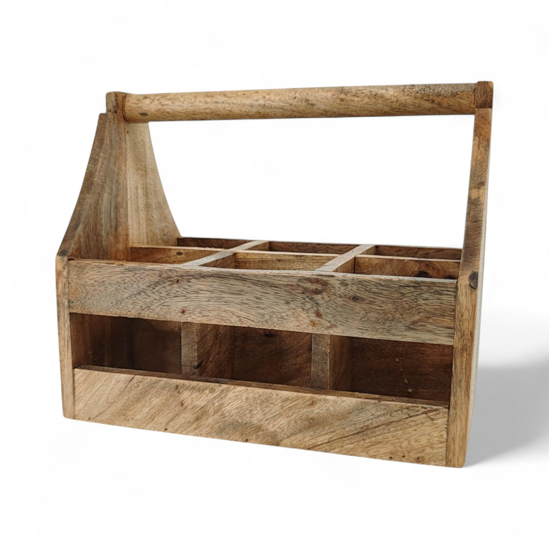 DARO DEKO Holz Flaschenhalter mit Griff für 6 Flaschen 20 x 30cm Flaschen-Träger Männerhandtasche Bi