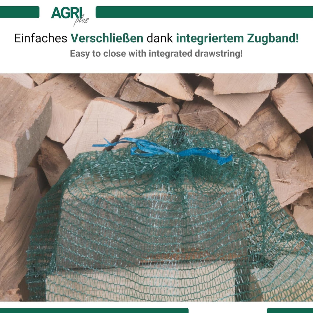 100 x Holzsäcke/Raschelsäcke für Brennholz 60 x 80cm - Mit Zugband - Dunkelgrün - Brennholzsäcke - A