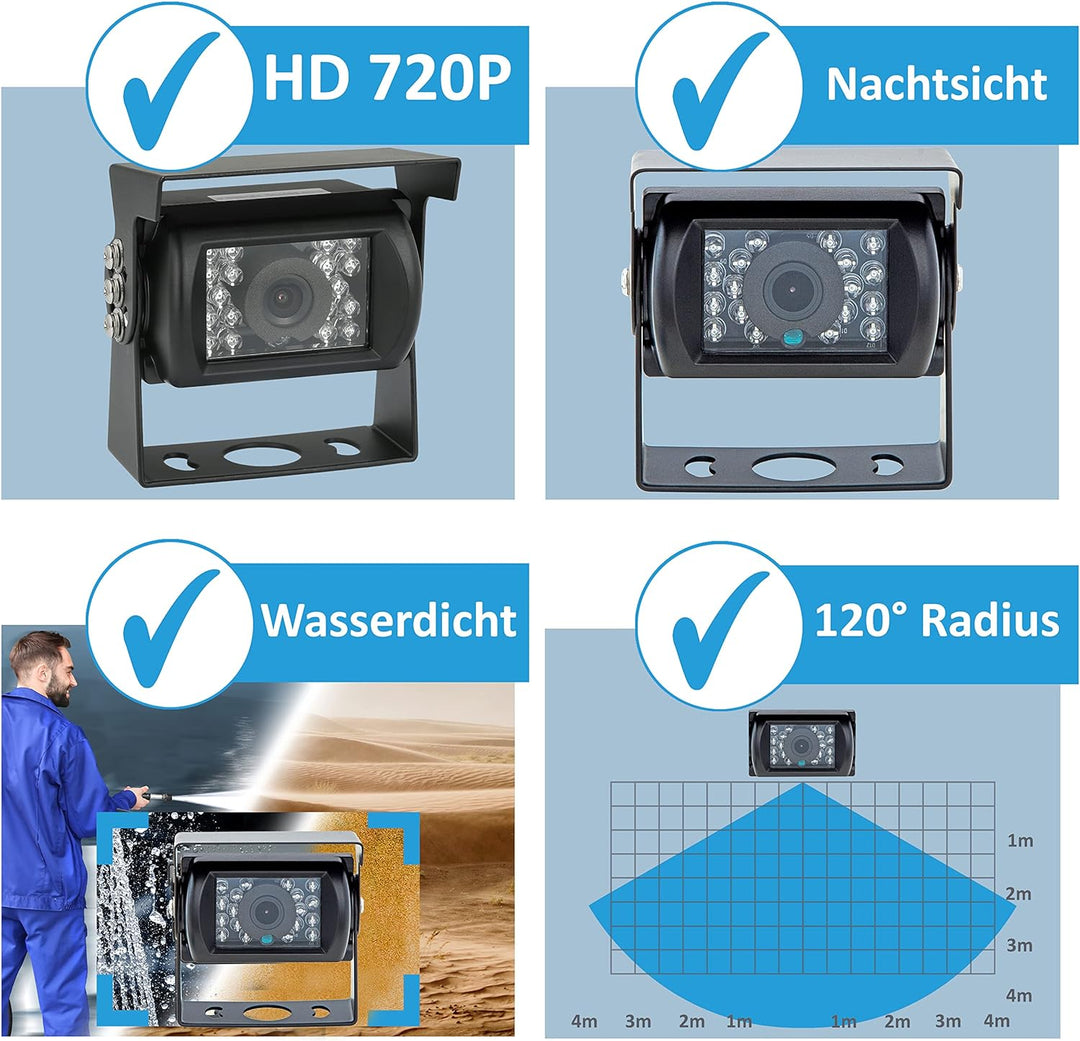 VSG24 Rückfahrkamera 7" HD Starter-Set inkl. Kamera, Monitor, Kabel - Wasserdicht Nachtsicht 12V-24V