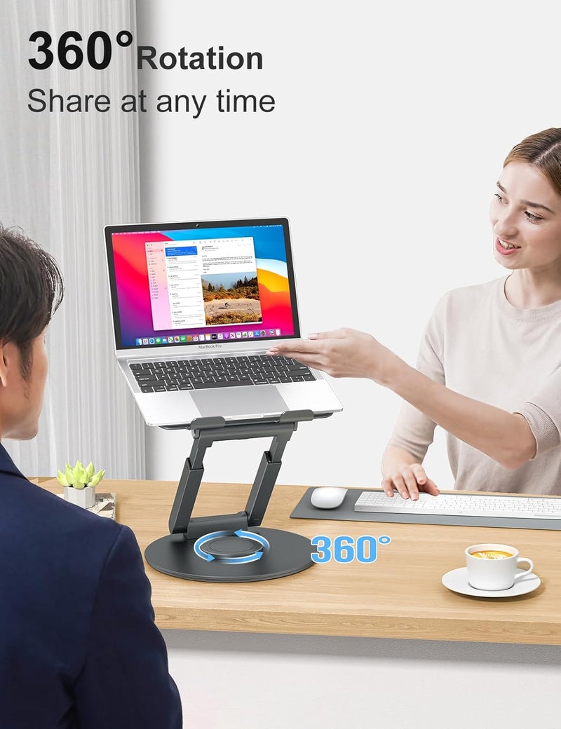 Laptop Ständer Höhenverstellbar mit 360° Drehbarer Basis, Ergonomisch Laptopständer, Laptop Erhoehun