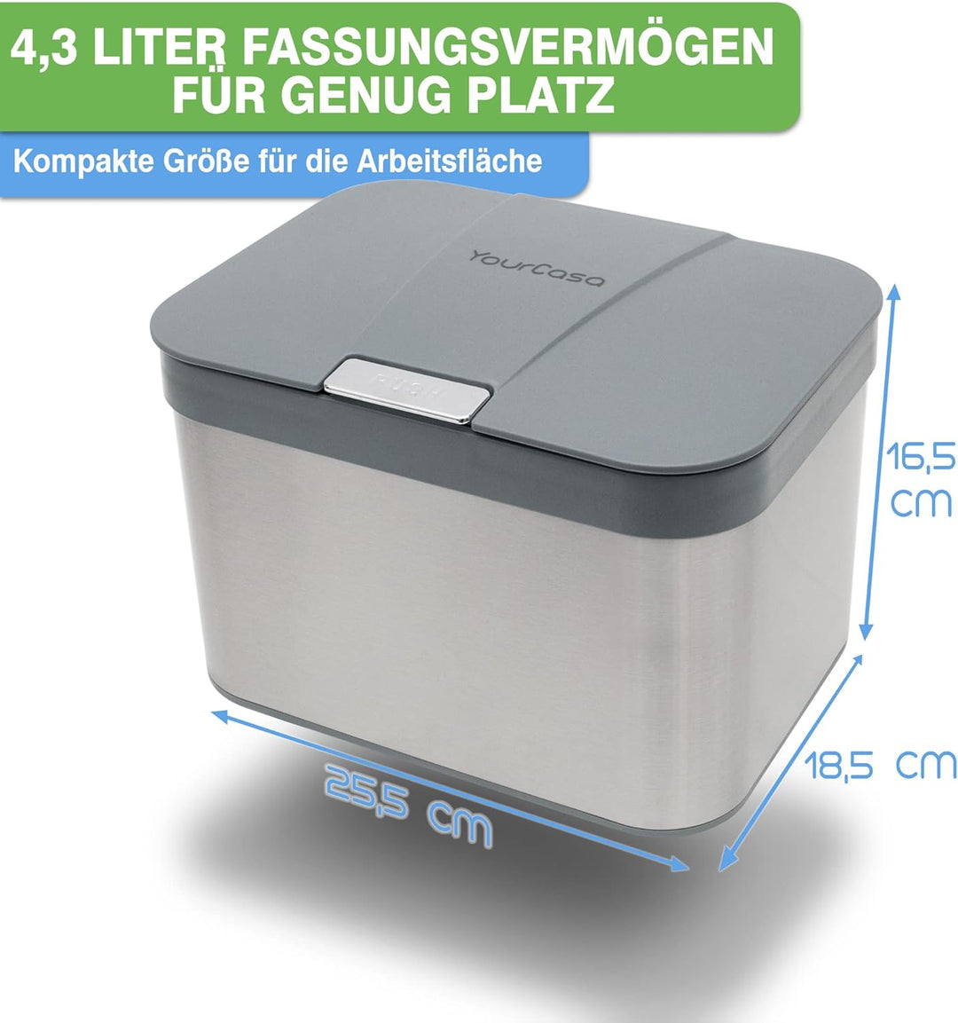 YourCasa® Biomülleimer Küche 4,3 L aus Edelstahl - geruchsdichter Bio Mülleimer mit Deckel & spülmas
