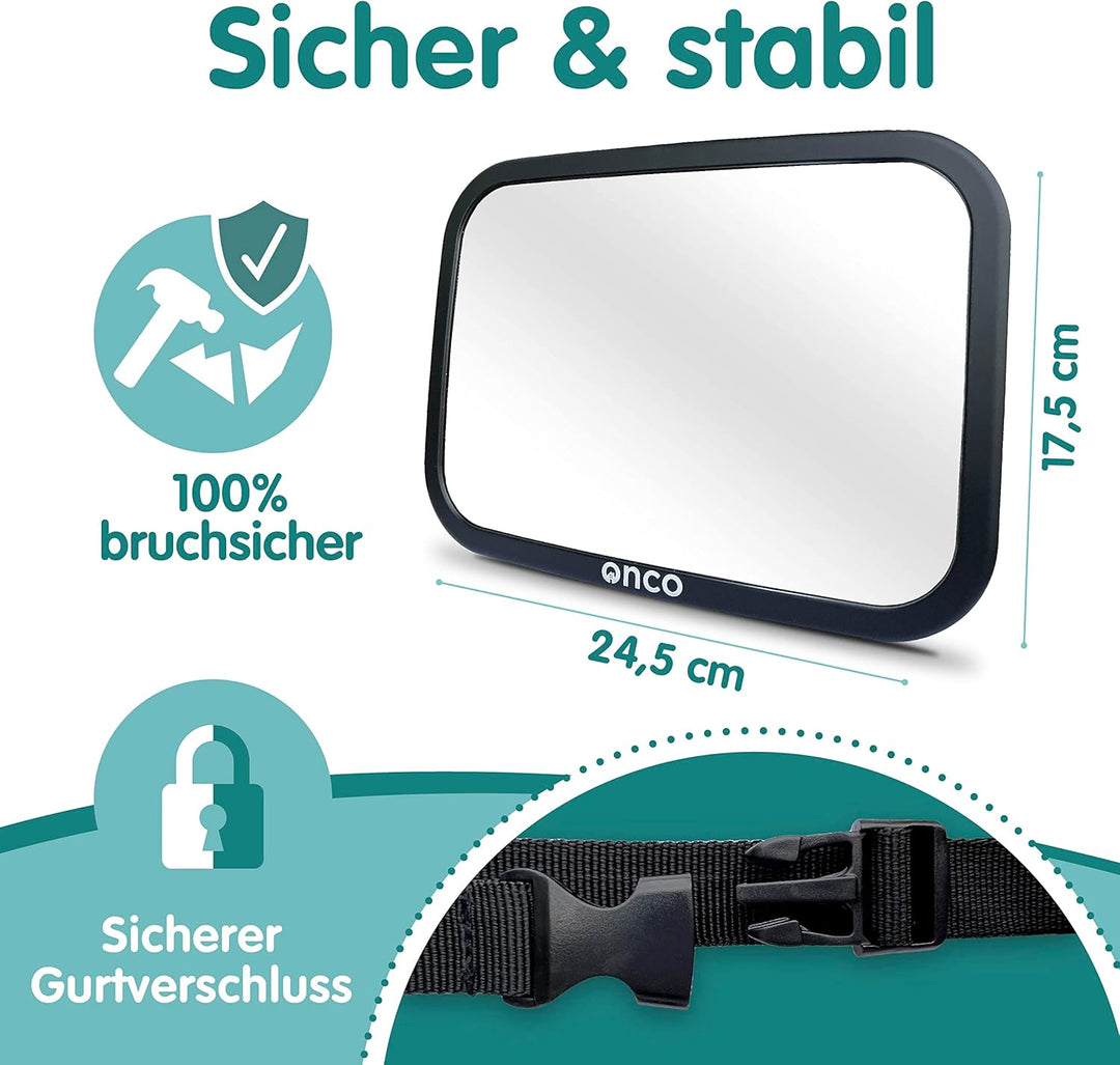 Onco 360° Baby Autospiegel - 2024 &amp; 2023 Preisgekrönter Auto Spiegel für Baby Rücksitz, 100% Bruchsi