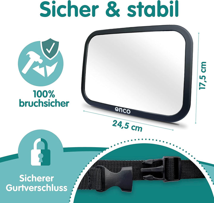 Onco 360° Baby Autospiegel - 2024 &amp; 2023 Preisgekrönter Auto Spiegel für Baby Rücksitz, 100% Bruchsi