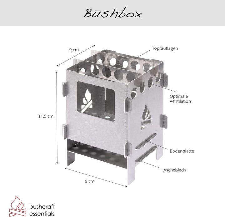Bushcraft Essentials BUSHBOX Outdoor-Kocher | Hobo-Kocher | Camping | Holz | Gas | Spiritus | Steckb