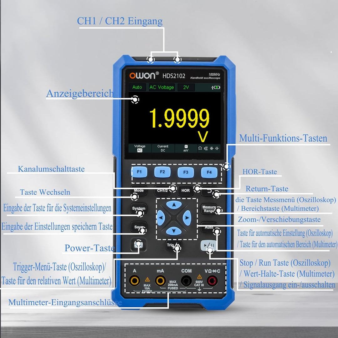 HDS2102 OWON Oscilloscope 100MHz Bandwidth Dual Channel 2 in 1 Scope with Auto-Calibration Function