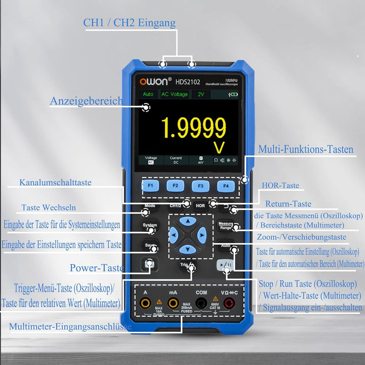 HDS2102 OWON Oscilloscope 100MHz Bandwidth Dual Channel 2 in 1 Scope with Auto-Calibration Function