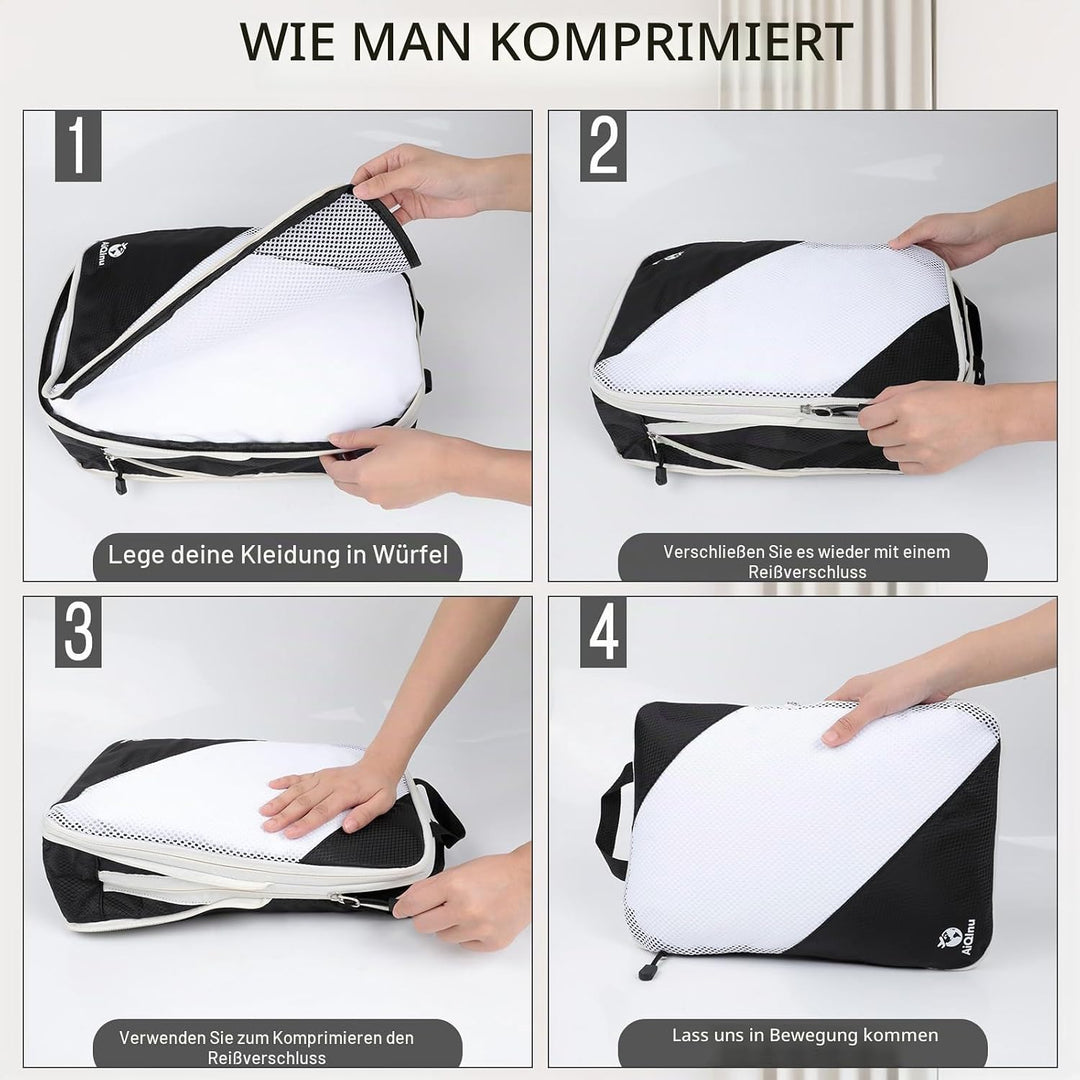 AiQInu Packing Cubes Compression, 5 Stück Packtaschen Kompression Koffer Organizer Set mit Wäschebeu