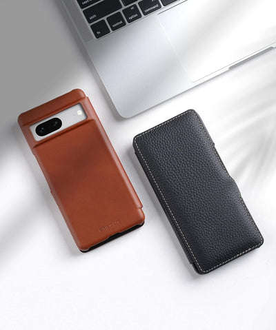 STILGUT Book Case kompatibel mit Google Pixel 7 Hülle aus Leder mit Clip-Verschluss, Lederhülle, Kla
