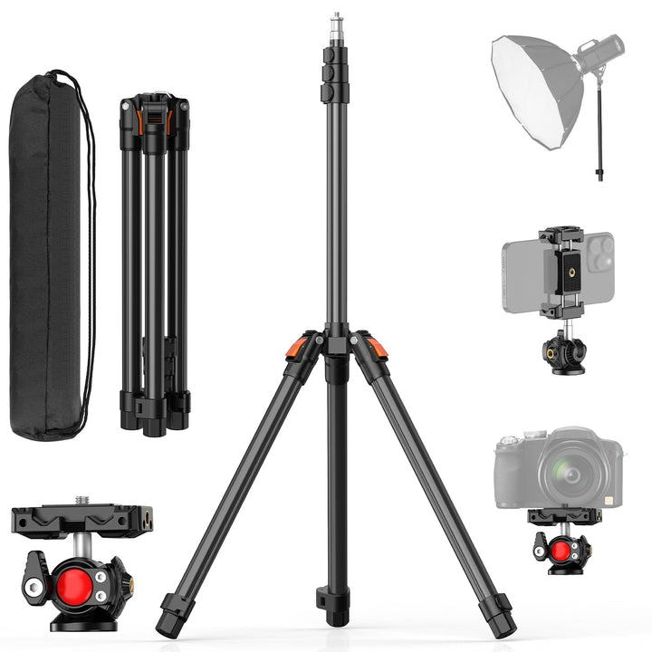 XXZU 210cm/83in Lichtstativ mit Kugelkopf, Kamera Beleuchtungsstativ Umkehrbares Tragbares Studio-Be
