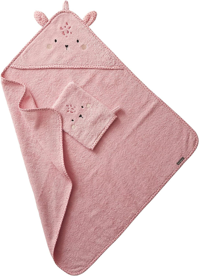 VERTBAUDET Öko-Tex® Baby-Bademantel mit Kapuze, bestickt, Tiermotiv, Rosa, 100X100