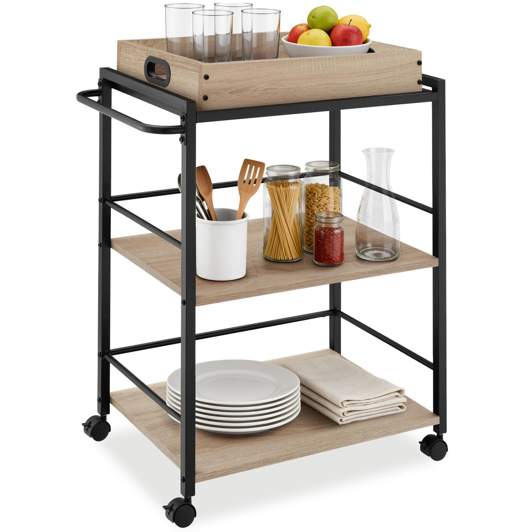 tectake® Servierwagen mit Rollen, abnehmbares Tablett, Kitchen Trolley 65 x 41,5 x 87 cm, Küchenwage
