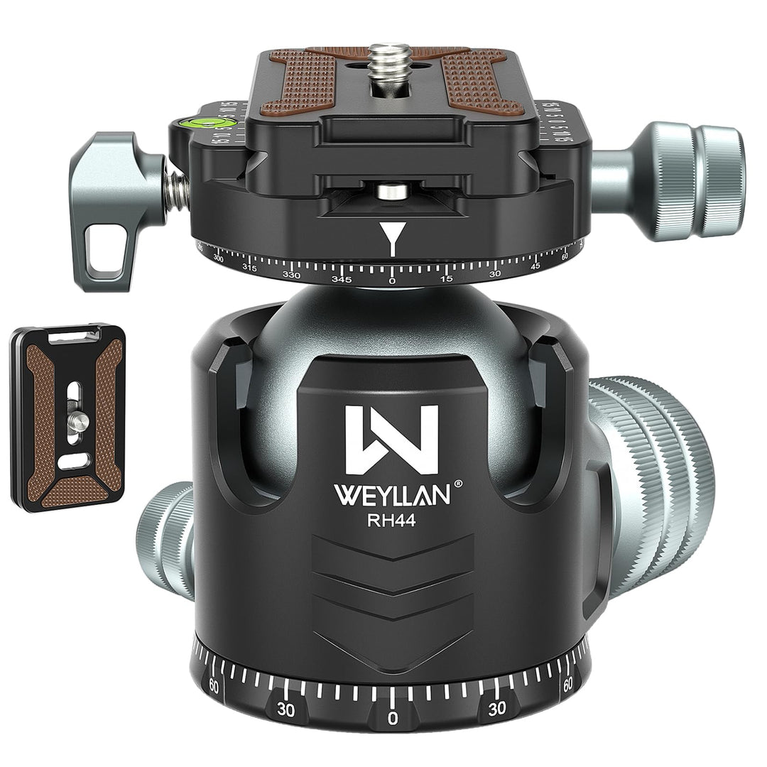 WEYLLAN Doppelter Panorama Low Profile Kugelkopf für 360 °drehbar,Stativkopf mit Schnellwechselplatt