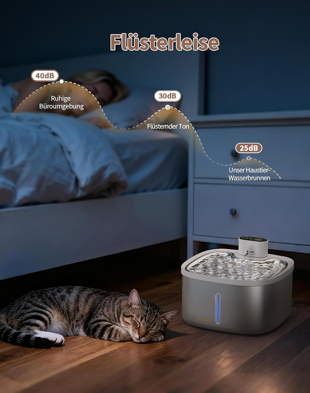 Trinkbrunnen Für Katze Kabellos, 3.5L katzenbrunnen Edelstahl, Drahtlos &amp; Ultra-leise mit Sensor- un
