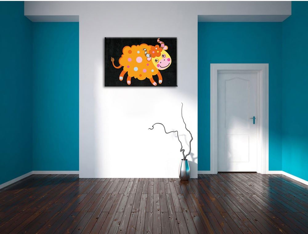 Pixxprint Niedliches Schaf mit Hörnern als Leinwandbild/Grösse: 100x70 cm/Wandbild/Kunstdruck/fertig