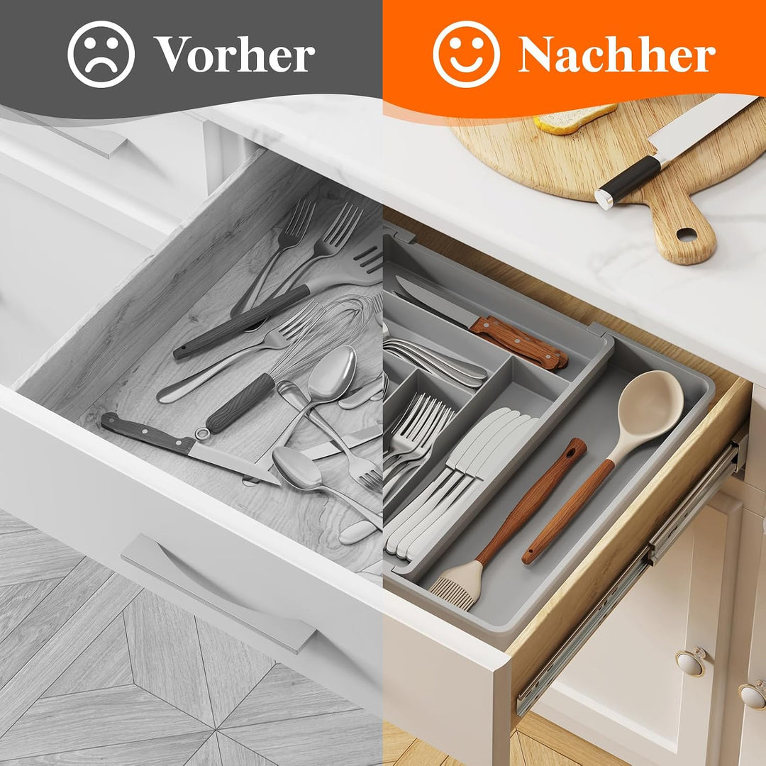 Lifewit Besteckkasten für Schubladen 40 50, verstellbarer Kunststoff Organizer Küche Tiefe 42,4 cm,