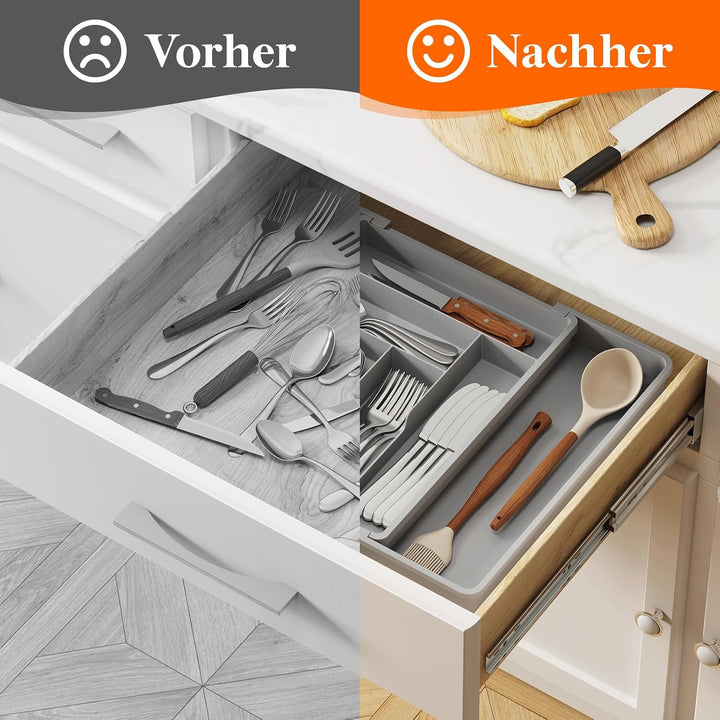 Lifewit Besteckkasten für Schubladen 40 50, verstellbarer Kunststoff Organizer Küche Tiefe 42,4 cm,