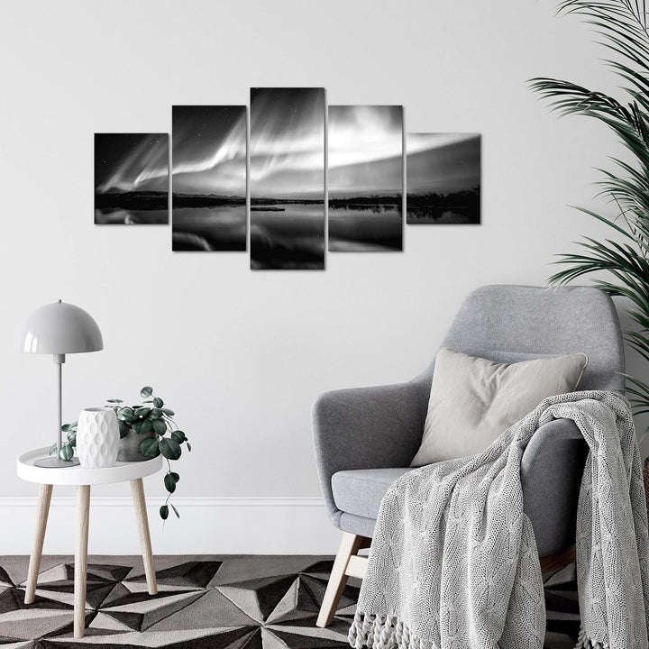 Runa Art Wandbilder Polarlicht 5 Teilig Bild auf Vlies Leinwand Deko Wohnzimmer Schlafzimmer Nachthi