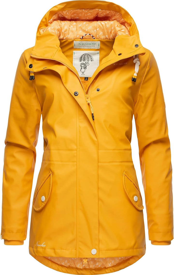 Navahoo Damen Übergangsjacke Regenmantel wasserdicht lang warm gefüttert mit Kapuze Oceans Heart XS-