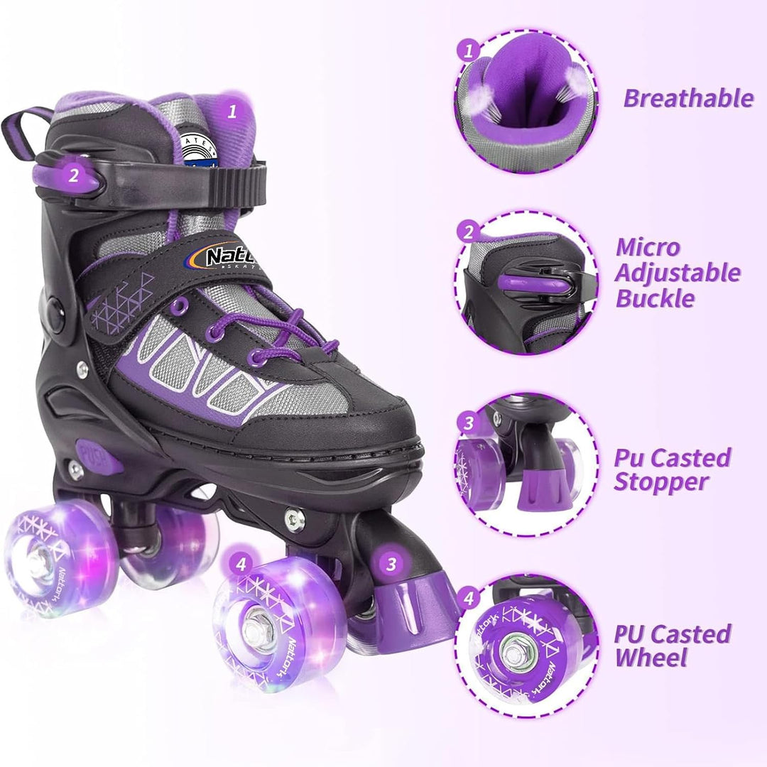 Nattork Kinder Rollschuhe für Mädchen, Jungen und Anfänger, 4 Grössen Verstellbare Rollschuhe mit Le
