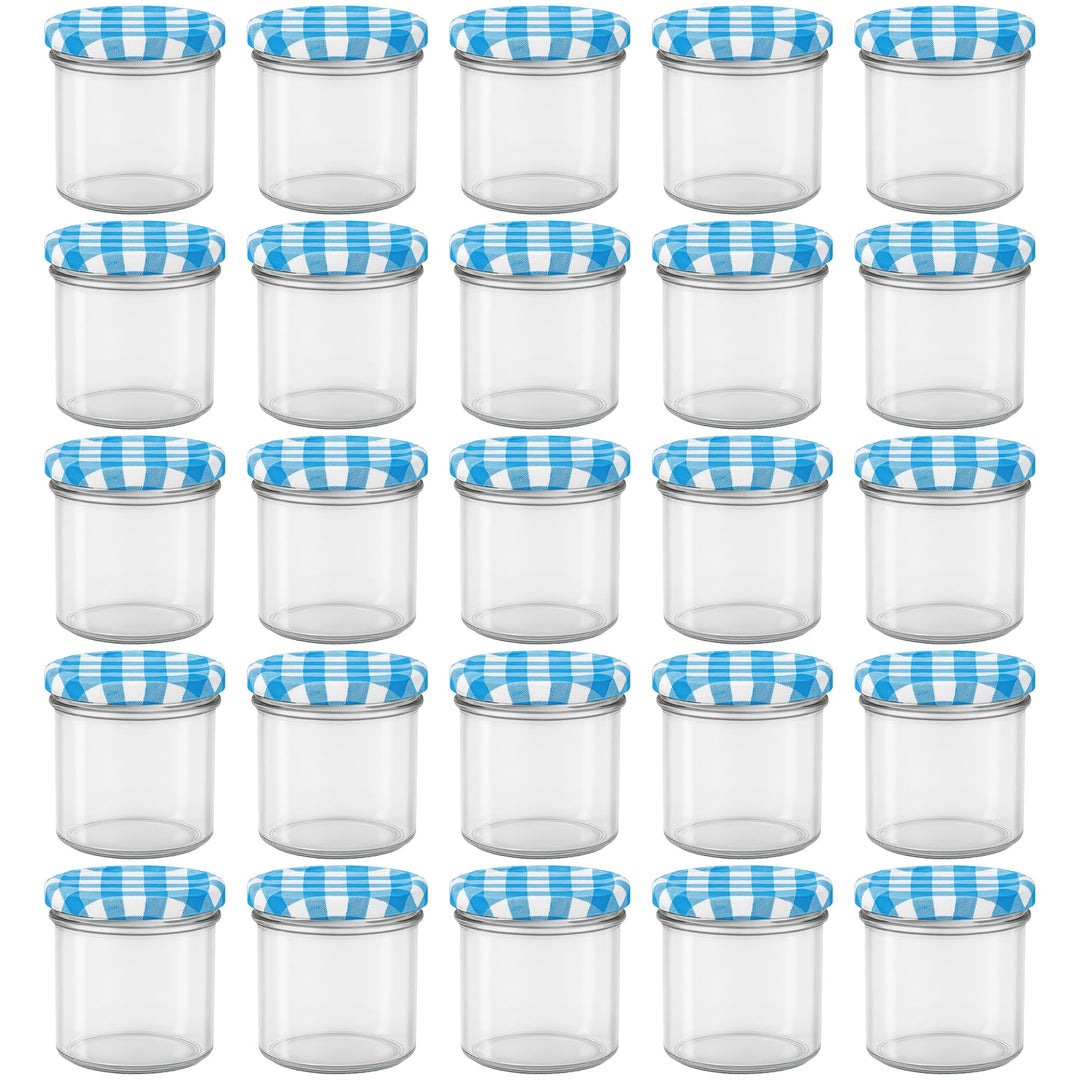 hocz 25x Marmeladengläser 125 ml Set | Deckel Blau Kariert TO 66 | mit Etiketten NZ | Einmachgläser