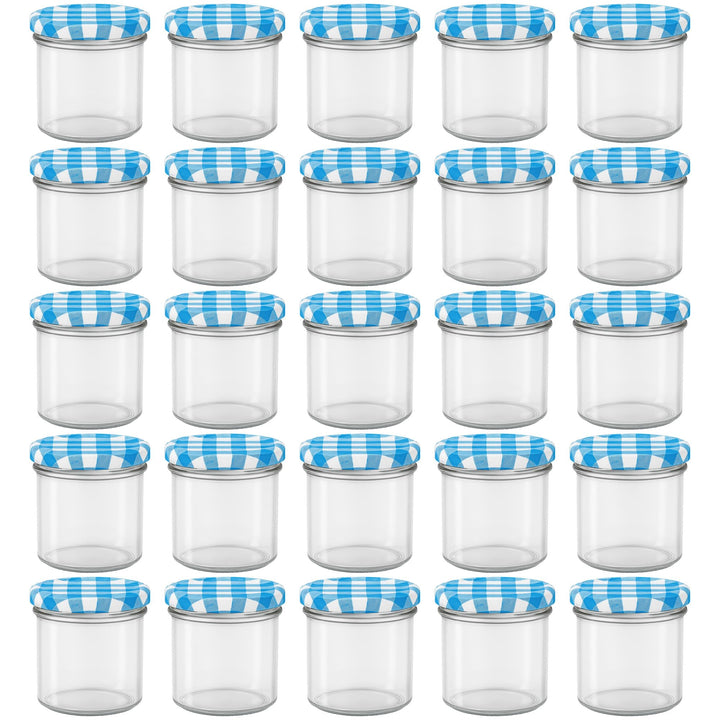 hocz 25x Marmeladengläser 125 ml Set | Deckel Blau Kariert TO 66 | mit Etiketten NZ | Einmachgläser