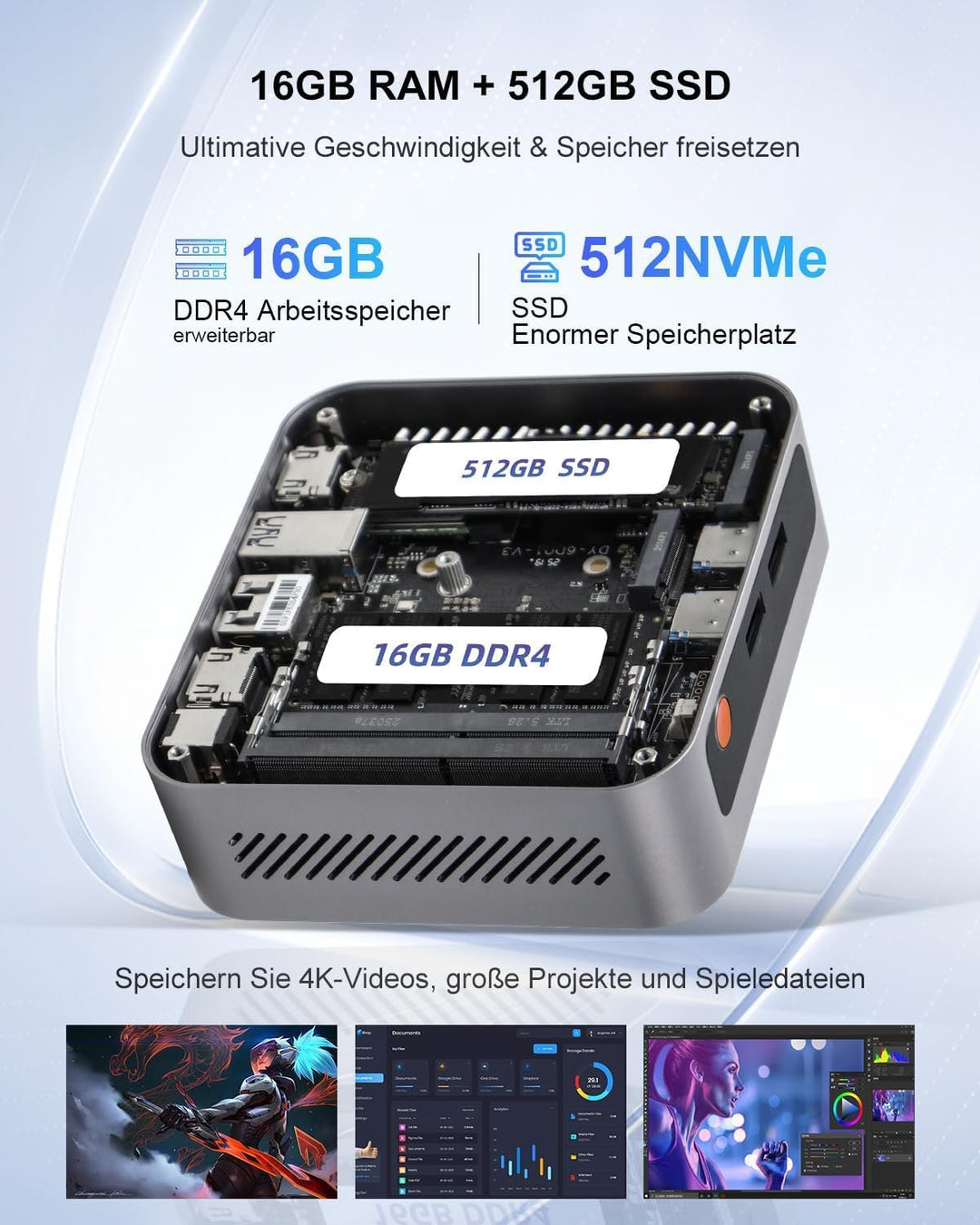 Ninkear Mini PC mit Core i7-1185G7 bis 4,8GHz, (3-Jahren-Garantie), 16GB RAM 512GB SSD, Leistungssta