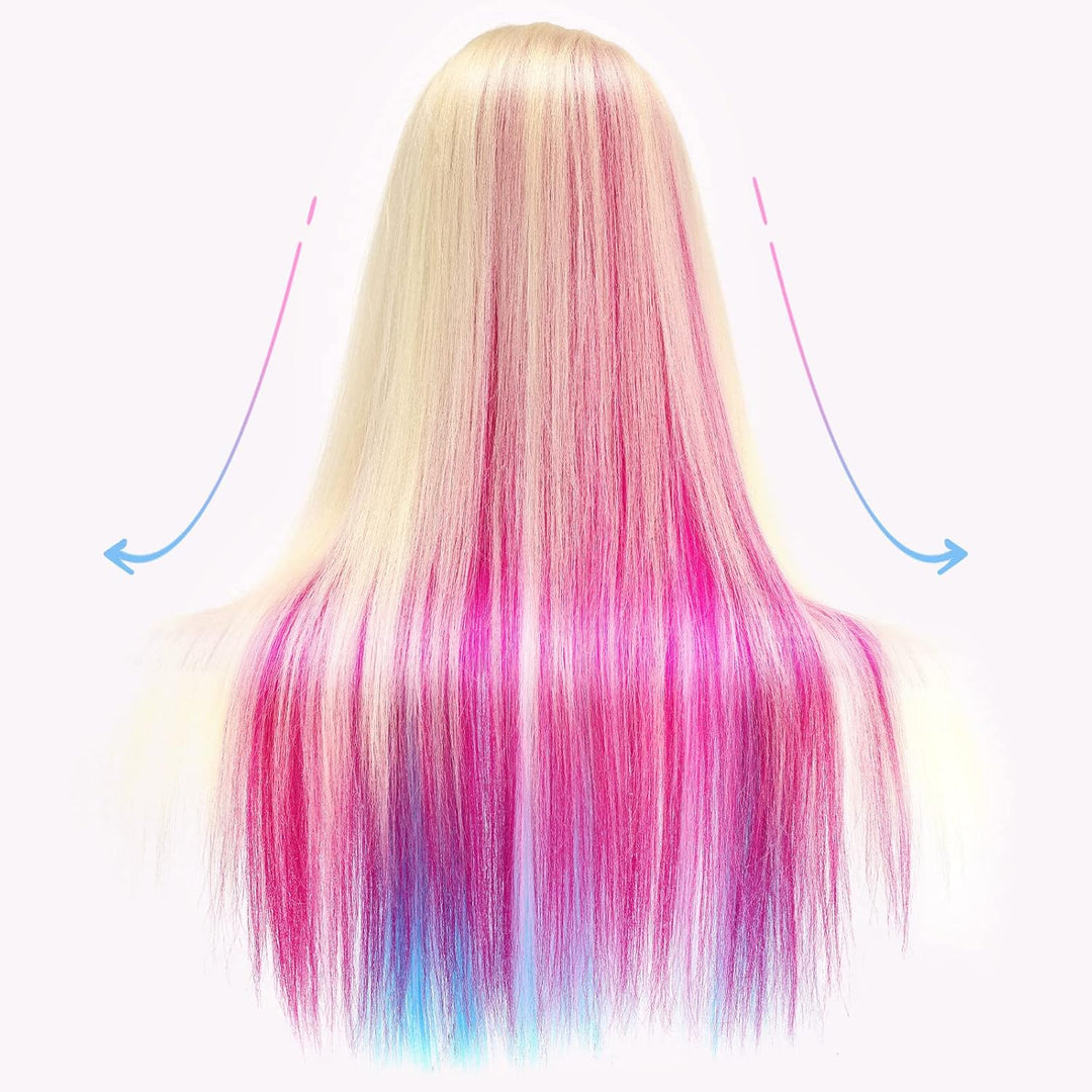 Yofuly Trainingskopf, 75 cm, Regenbogenfarben, Friseur, Mannequin, Puppe, Kunstfaser, Haarstyling-Se