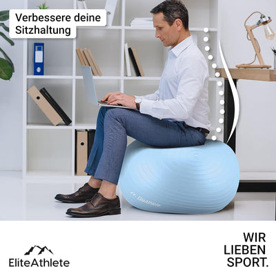 EliteAthlete Gymnastikball Sitzball Büro ergonomisch mit Anti Burst System - Fitness Pilates Schwang