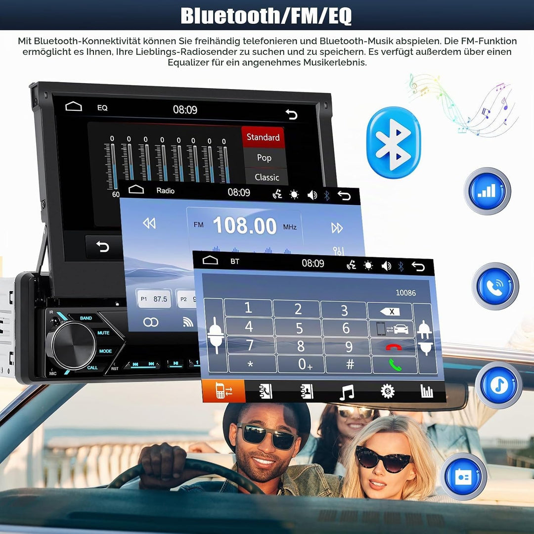 CAMECHO 1 DIN Wireless Carplay Android Auto, 7 Zoll Auto Bildschirm Videoausgang/AUX-IN/FM/TF/Mirror