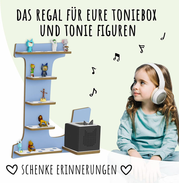 Regal Buchstabe für Toniebox, Wandregal für Tonie Figuren, personalisiert mit Name, Aufbewahrung für