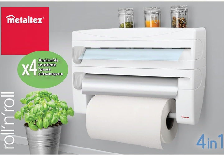 Metaltex 254410 Roll-n-Roll 4-in-1 Küchenrollenhalter, Weiss , 39 x 10 x 25 cm.