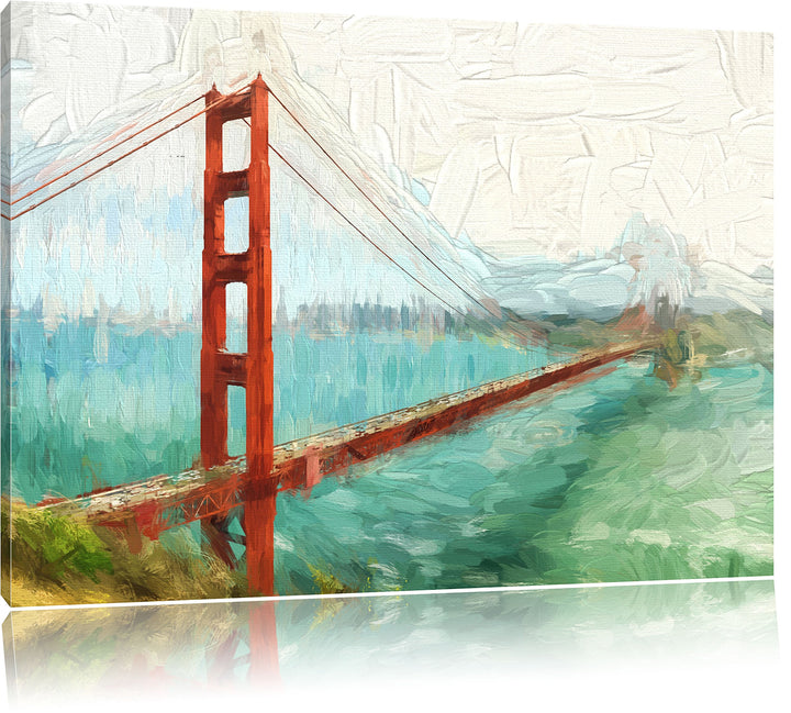 Pixxprint Golden Gate Bridge in San Francisco Kunst Pinsel Effekt, Format: 100x70 auf Leinwand, XXL
