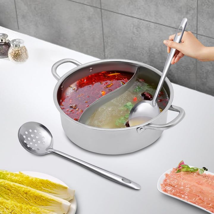 Hot Pot Edelstahl Hotpot Topf mit Glasdeckel, Suppenkelle & Sieb, Chinesischer Hot Pot Fondue Edelst