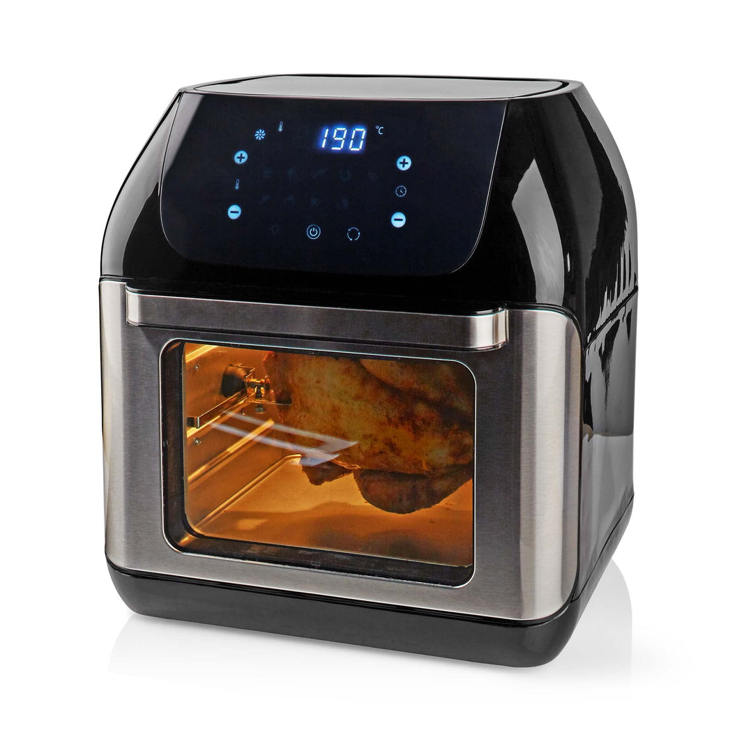 Nedis KAAFO300EBK Heissluftfritteuse – 12L – 1500W – Touchscreen – 9 Programme – Mit Drehspiess – Sc