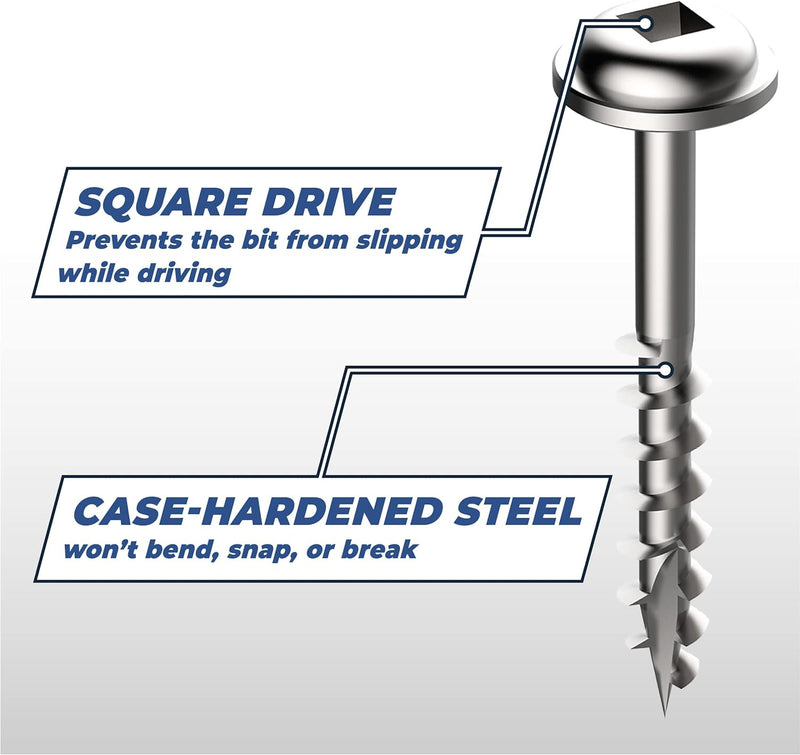 Kreg SML-C125S5-100 305 Stainless Steel Pocket Hole Screws - 1 1/4, 8 Coarse, Washer Head, 100 count