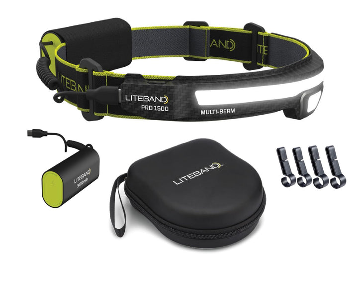 OPTIMAL VENTURES Liteband Persönliche LED-Stirnlampe mit mehreren Strahl (Kohlefaser-Farbe, 1500 Lum