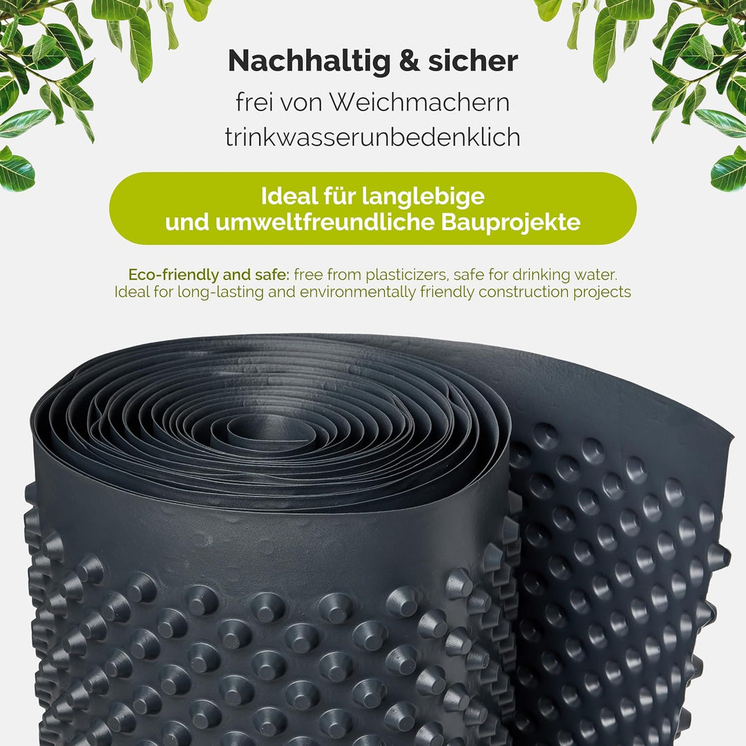 Garronda Noppenfolie Noppenbahn Drainagebahn HDPE 400g/m² 0,5x5 m GD-0160 Schwarz 0,5 x 5 m, Schwarz