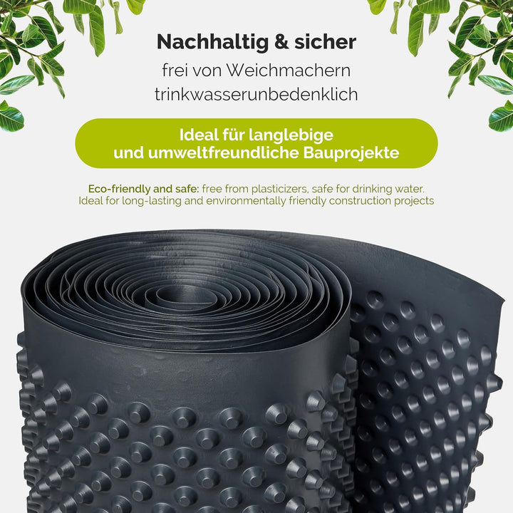 Garronda Noppenfolie Noppenbahn Drainagebahn HDPE 400g/m² 0,5x5 m GD-0160 Schwarz 0,5 x 5 m, Schwarz